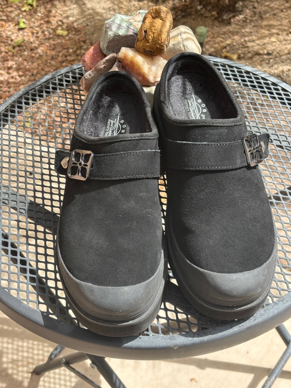 Skechers Bobs Dakota Suede Leather Slip on Sneaker Clogs Size 9.5 Black